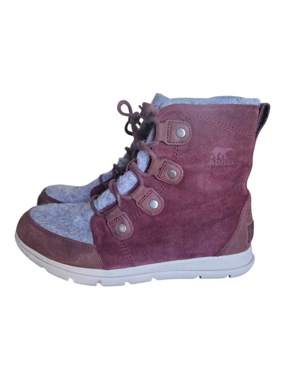 Sorel Explorer Explorer Joan Waterproof Suede Leather & Felt Red Boots Size 11